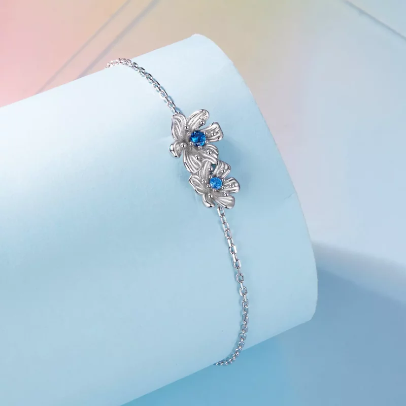 (imagen para) Pulsera de cadena estilo Pandora con flores azules - BSB138 - Ver 2