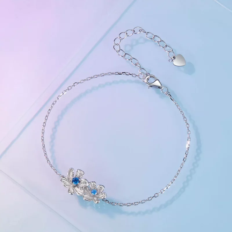 (imagen para) Pulsera de cadena estilo Pandora con flores azules - BSB138 - Ver 3
