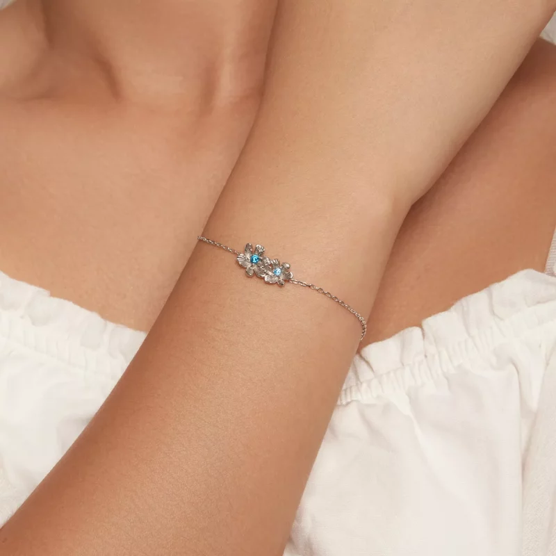 (imagen para) Pulsera de cadena estilo Pandora con flores azules - BSB138 - Ver 4