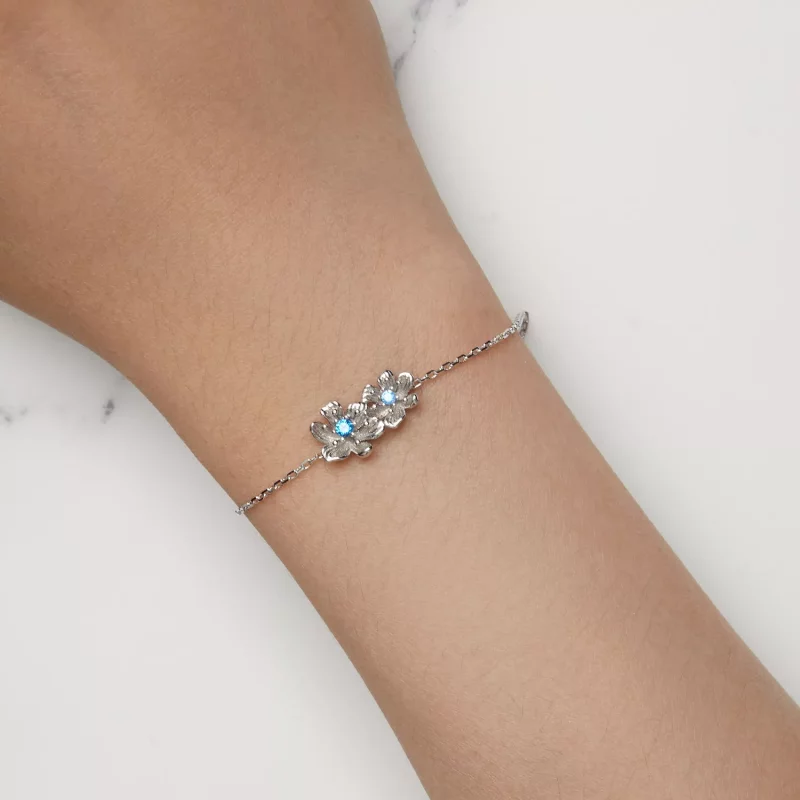 (imagen para) Pulsera de cadena estilo Pandora con flores azules - BSB138 - Ver 5