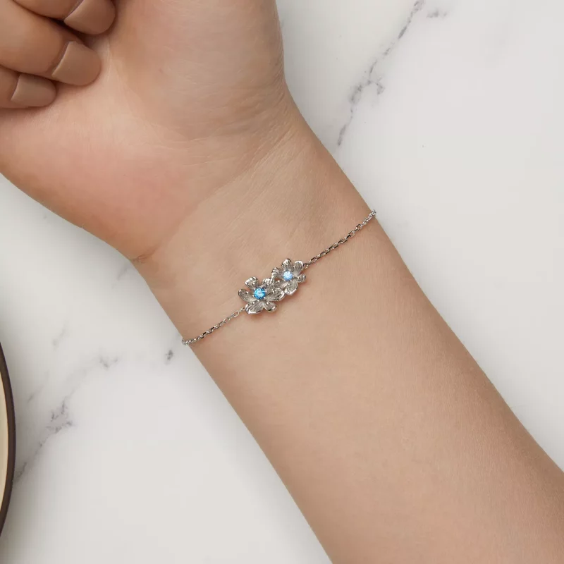 (imagen para) Pulsera de cadena estilo Pandora con flores azules - BSB138 - Ver 6