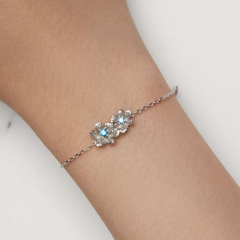 (imagen para) Pulsera de cadena estilo Pandora con flores azules - BSB138 - Ver 7