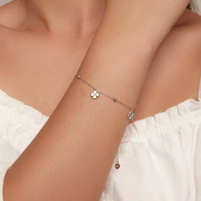 (imagen para) Pulsera de cadena estilo Pandora con trébol de cuatro hojas - BSB139 - Ver 4