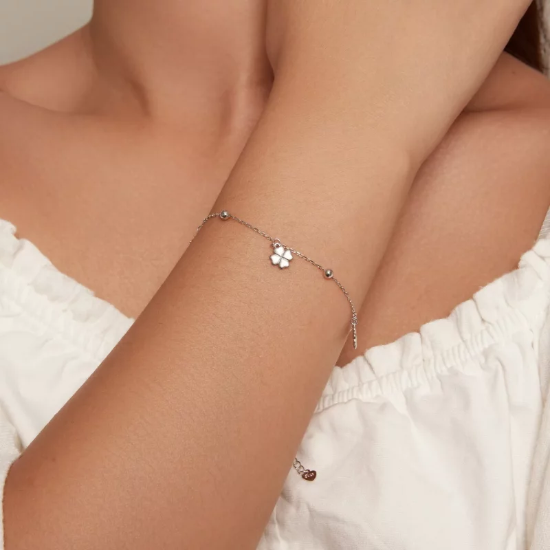 (imagen para) Pulsera de cadena estilo Pandora con trébol de cuatro hojas - BSB139 - Ver 5