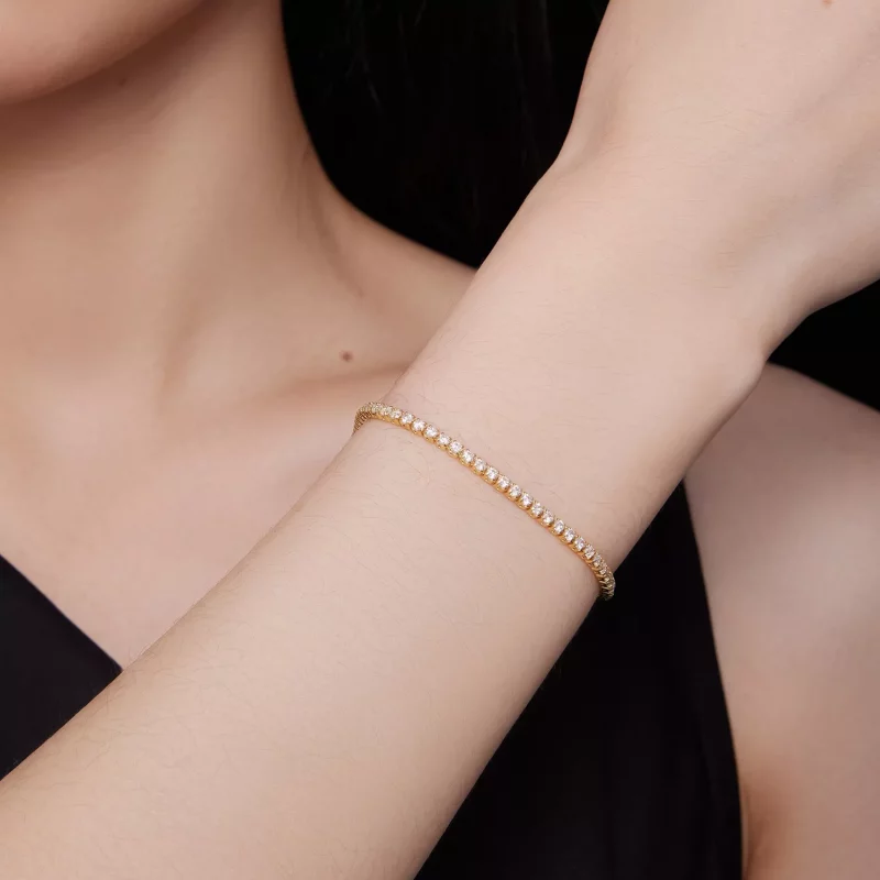 (imagen para) Pulsera de Cadena Exquisita de Circonita Dorada al Estilo Pandora - BSB097-B - Ver 8