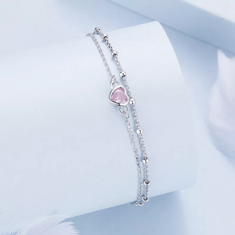 (imagen para) Pulsera de doble capa con forma de corazón al estilo de Pandora - BSB152 - Ver 2