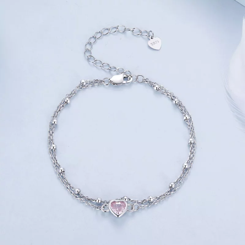 (imagen para) Pulsera de doble capa con forma de corazón al estilo de Pandora - BSB152 - Ver 3