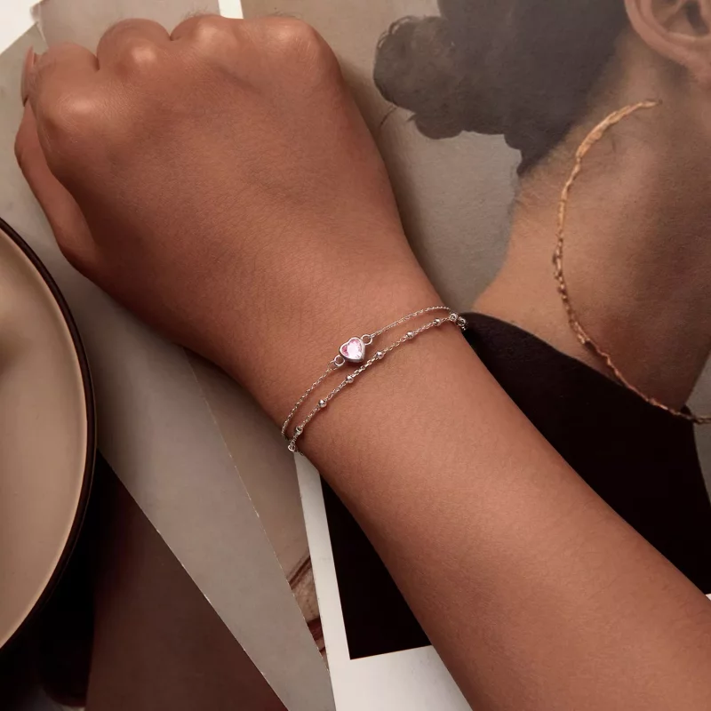 (imagen para) Pulsera de doble capa con forma de corazón al estilo de Pandora - BSB152 - Ver 4