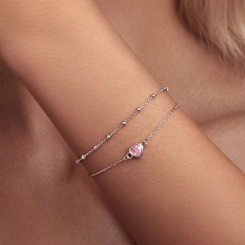 (imagen para) Pulsera de doble capa con forma de corazón al estilo de Pandora - BSB152 - Ver 5