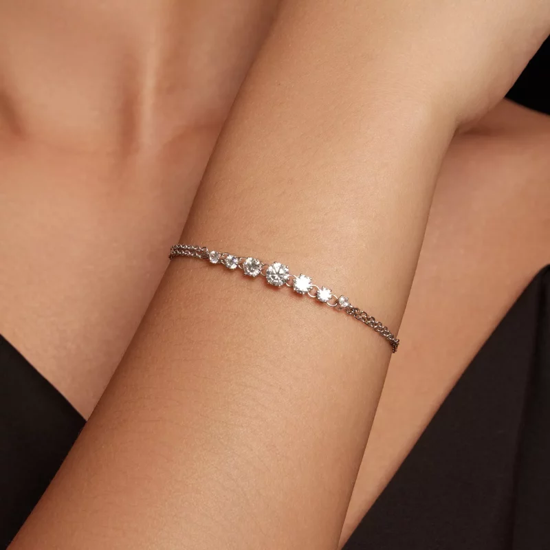 (imagen para) Pulsera de estilo Pandora con Moissanita (Un Certificado) - MSB008 - Ver 4