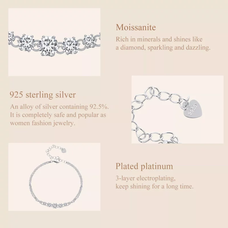 (imagen para) Pulsera de estilo Pandora con Moissanita (Un Certificado) - MSB008 - Ver 6