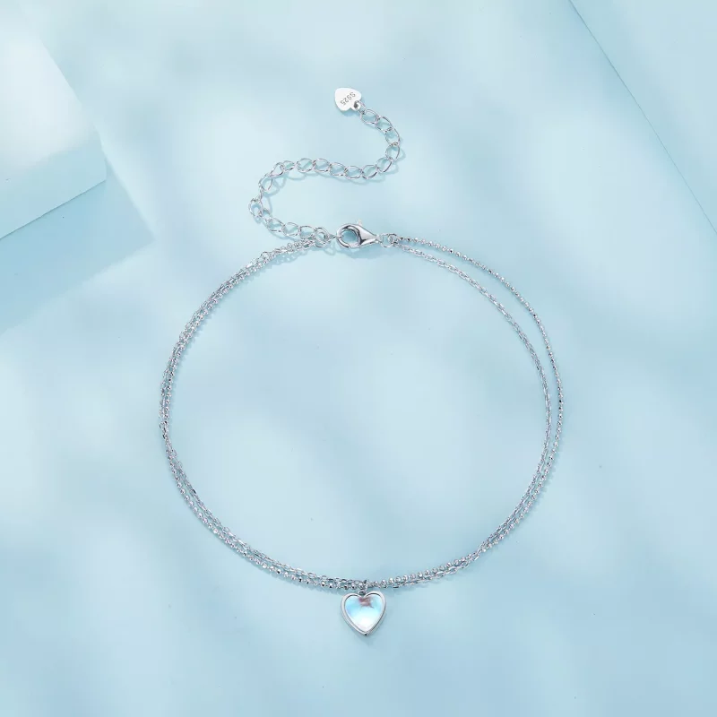 (imagen para) Pulsera de tobillo de doble capa con forma de corazón estilo Pandora - SCT024 - Ver 3