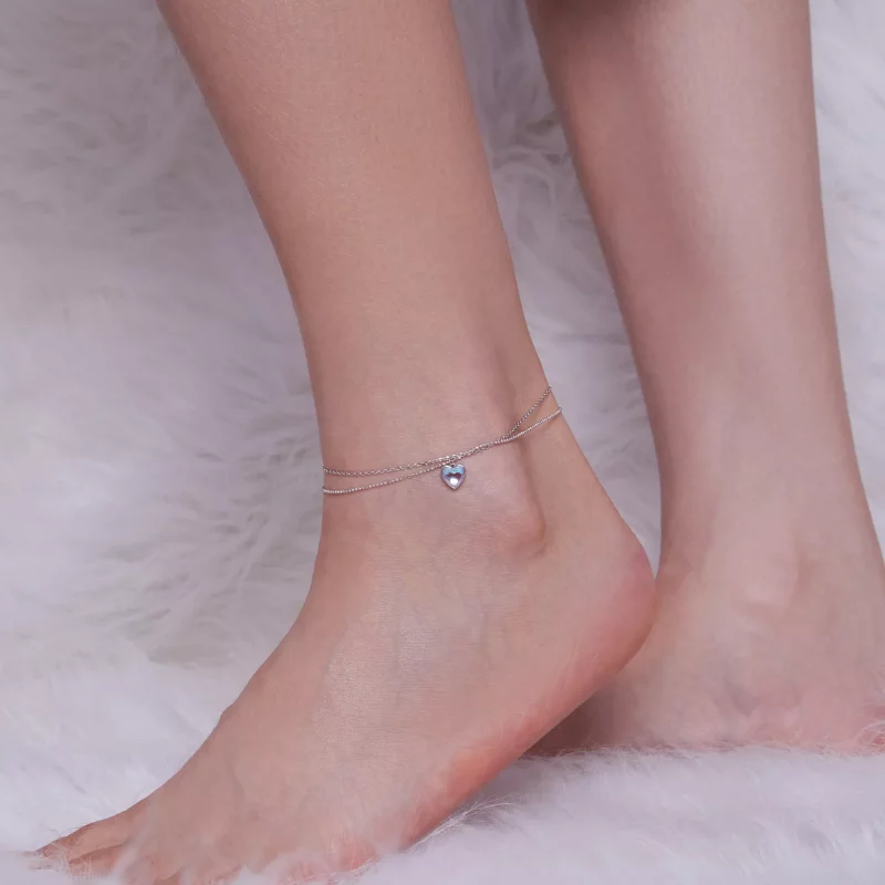 (imagen para) Pulsera de tobillo de doble capa con forma de corazón estilo Pandora - SCT024 - Ver 4