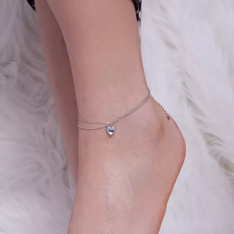 (imagen para) Pulsera de tobillo de doble capa con forma de corazón estilo Pandora - SCT024 - Ver 5