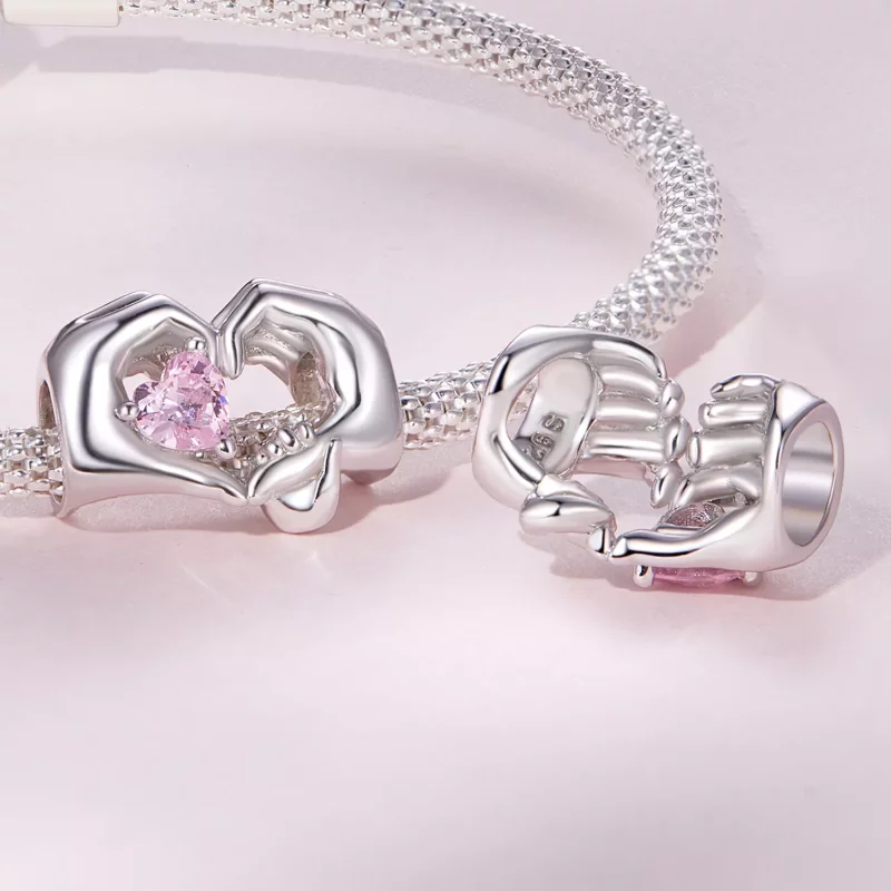 (imagen para) Pulsera estilo Pandora con charm de corazón y gesto - BSC829 - Ver 4
