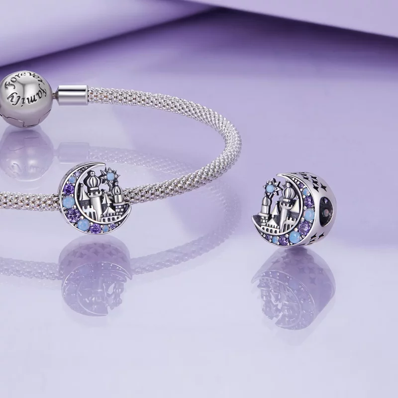 (imagen para) Pulsera estilo Pandora con encanto de Castillo de la Luz de la Luna - BSC892 - Ver 4