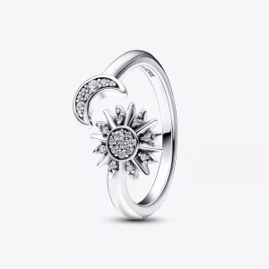 Anillo abierto de plata de ley con sol y luna de Pandora - 192845C01 (imagen para) Anillo abierto de plata de ley con sol y luna de Pandora - 192845C01