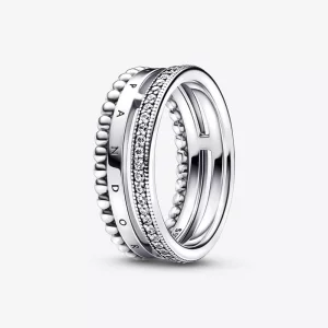 Anillo con pavé y cuentas con el logotipo de Pandora Signature - 192312C01 (imagen para) Anillo con pavé y cuentas con el logotipo de Pandora Signature - 192312C01