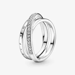 (imagen para) Anillo de triple banda cruzada con pavé de PANDORA - 199057C01
