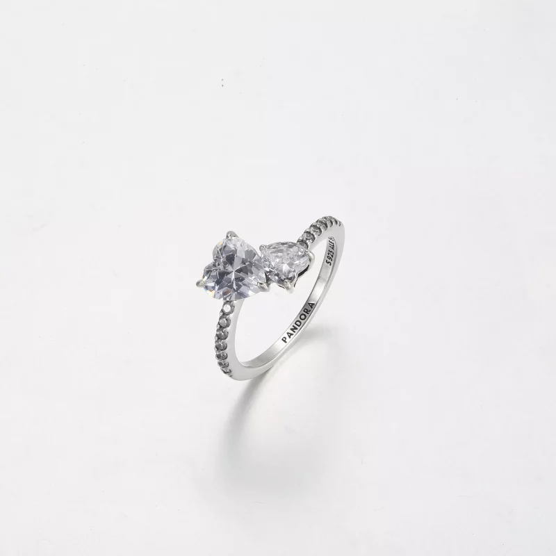 (imagen para) Anillo Pandora con doble corazón brillante - 191198C01 - Ver 2