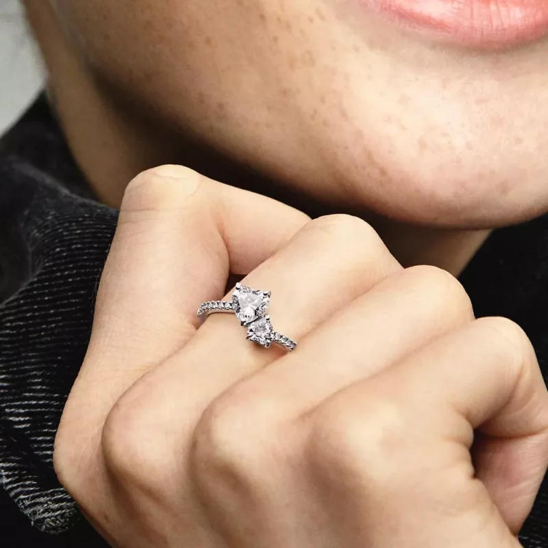 (imagen para) Anillo Pandora con doble corazón brillante - 191198C01 - Ver 5