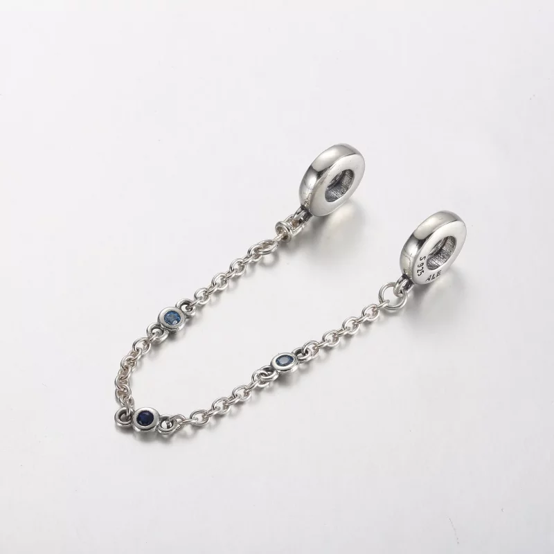 (imagen para) Cadena de seguridad con triple piedra azul de Pandora - 791688C01 - Ver 2
