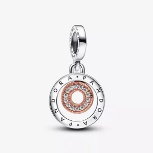 (imagen para) Charm colgante con círculos y logotipo de Pandora en dos tonos - 782287C01
