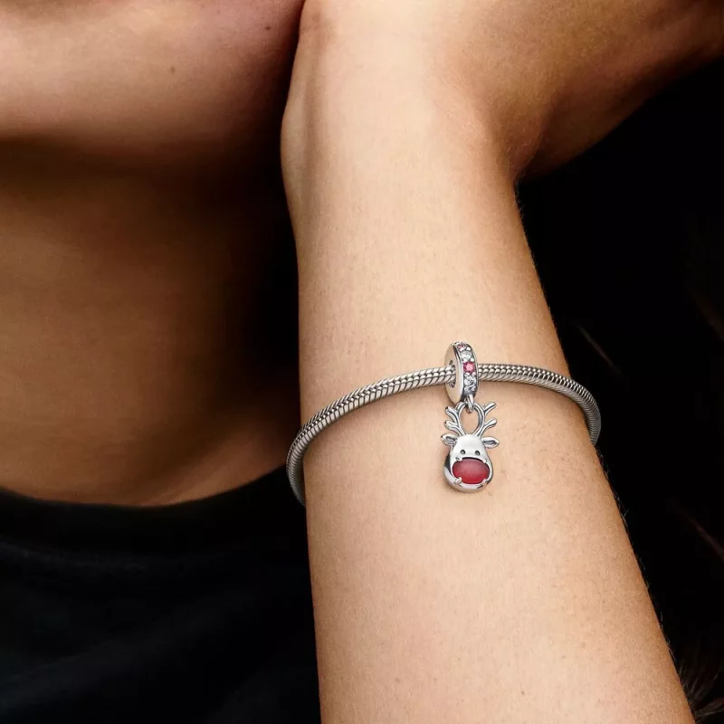 (imagen para) Charm colgante de Murano con reno de nariz roja de Pandora - 792330C01 - Ver 7