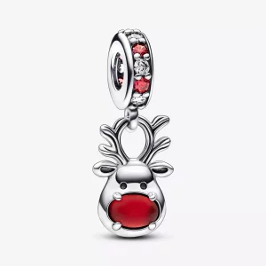 (imagen para) Charm colgante de Murano con reno de nariz roja de Pandora - 792330C01