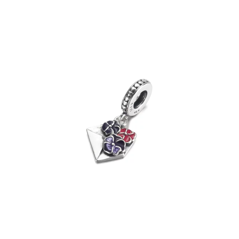 (imagen para) Charm colgante de sobre con flor de pensamiento PANDORA - 790787C01 - Ver 2