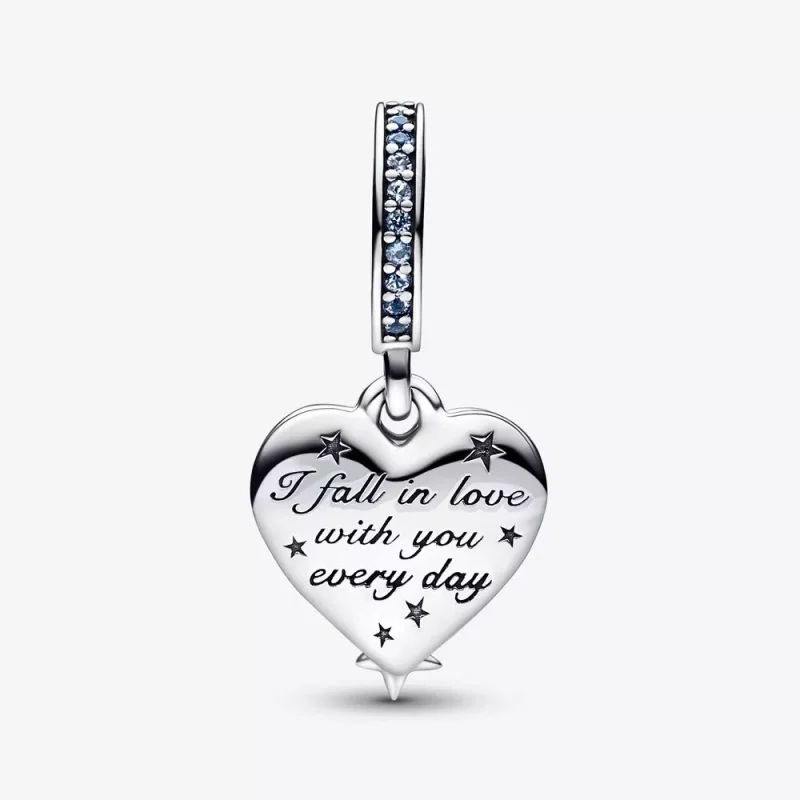 (imagen para) Charm colgante doble con forma de corazón y estrella fugaz celestial de Pandora - Ver 5
