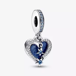 (imagen para) Charm colgante doble con forma de corazón y estrella fugaz celestial de Pandora - 792356C01