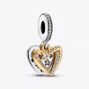 (imagen para) Charm colgante doble con forma de estrella fugaz y corazones de Pandora - 762203C01