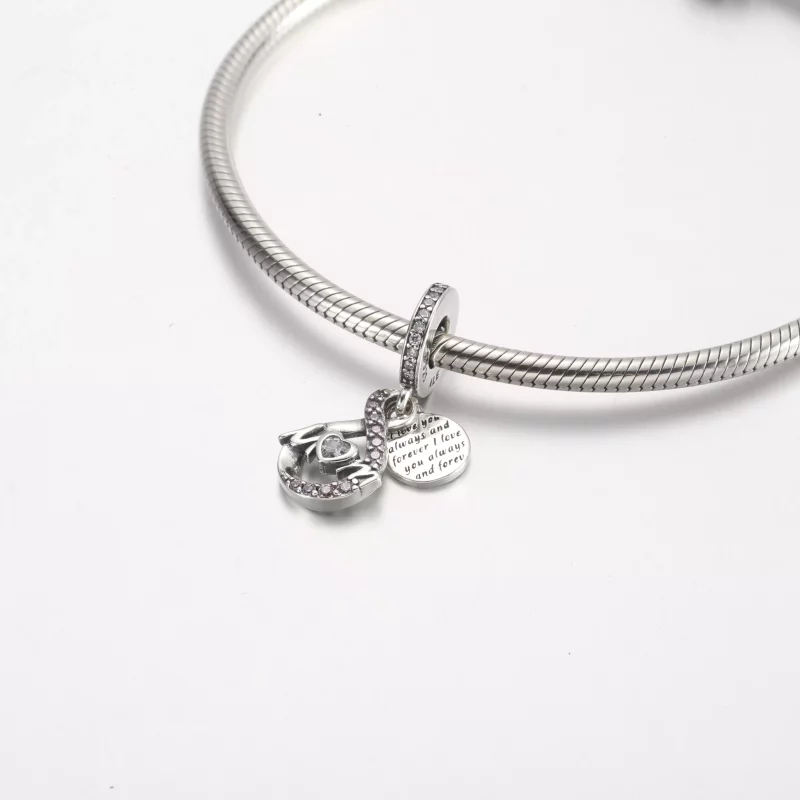 (imagen para) Charm colgante doble con pavé infinito y mamá de Pandora - 791468C01 - Ver 4