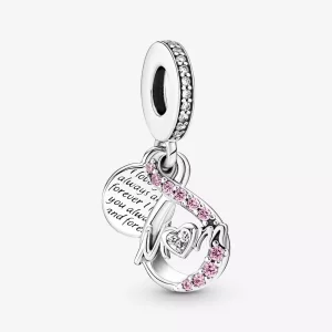 (imagen para) Charm colgante doble con pavé infinito y mamá de Pandora - 791468C01