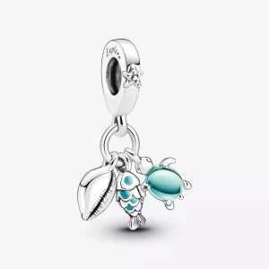 (imagen para) Charm colgante triple de pez, tortuga marina y caracola de Pandora - 791697C01