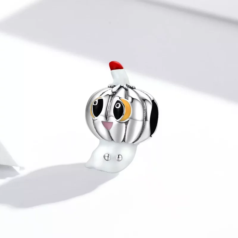 (imagen para) Charm de calabaza fantasma de plata estilo Pandora - SCC1981 - Ver 2
