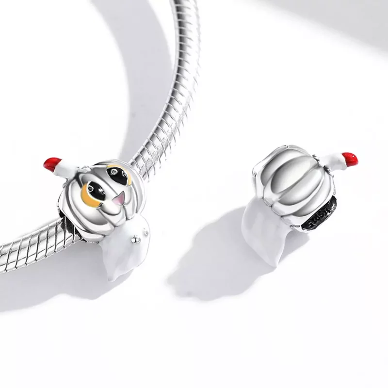 (imagen para) Charm de calabaza fantasma de plata estilo Pandora - SCC1981 - Ver 3