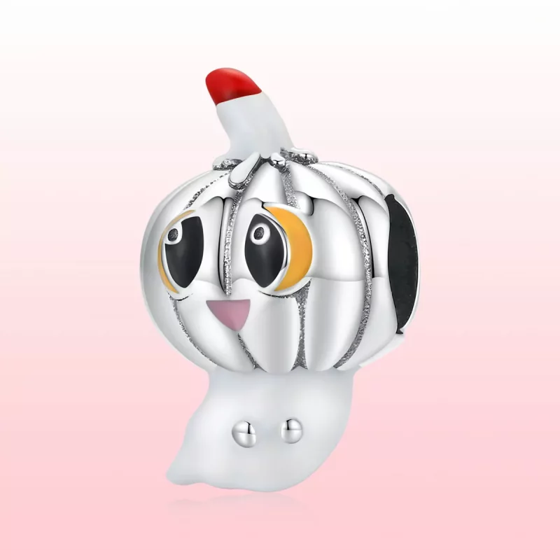 (imagen para) Charm de calabaza fantasma de plata estilo Pandora - SCC1981 - Ver 6