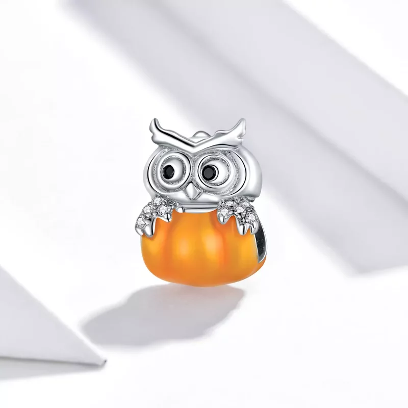 (imagen para) Charm de calabaza y búho de plata estilo Pandora - BSC342 - Ver 2