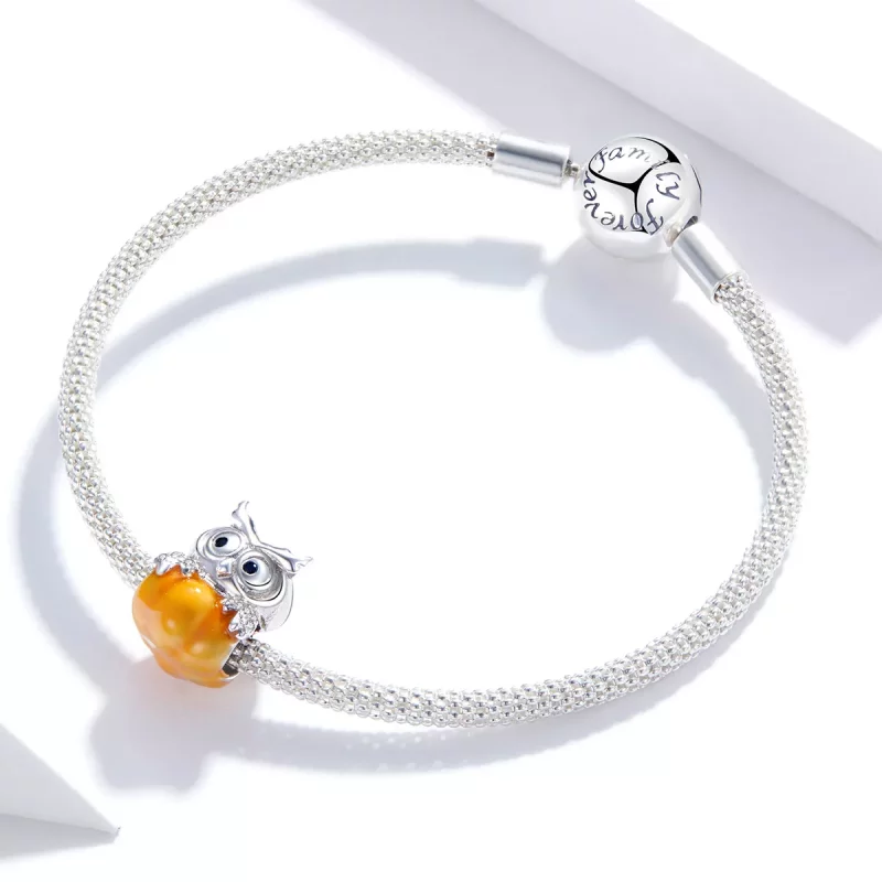 (imagen para) Charm de calabaza y búho de plata estilo Pandora - BSC342 - Ver 3