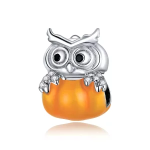 Charm de calabaza y búho de plata estilo Pandora - BSC342 (imagen para) Charm de calabaza y búho de plata estilo Pandora - BSC342