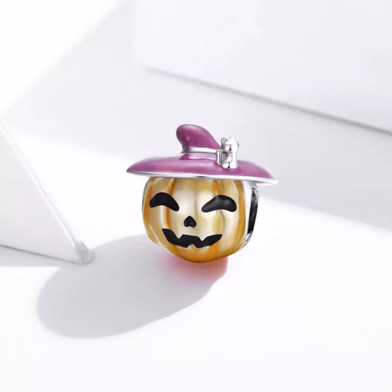 (imagen para) Charm de calabazas de Halloween plateadas estilo Pandora - BSC329 - Ver 2