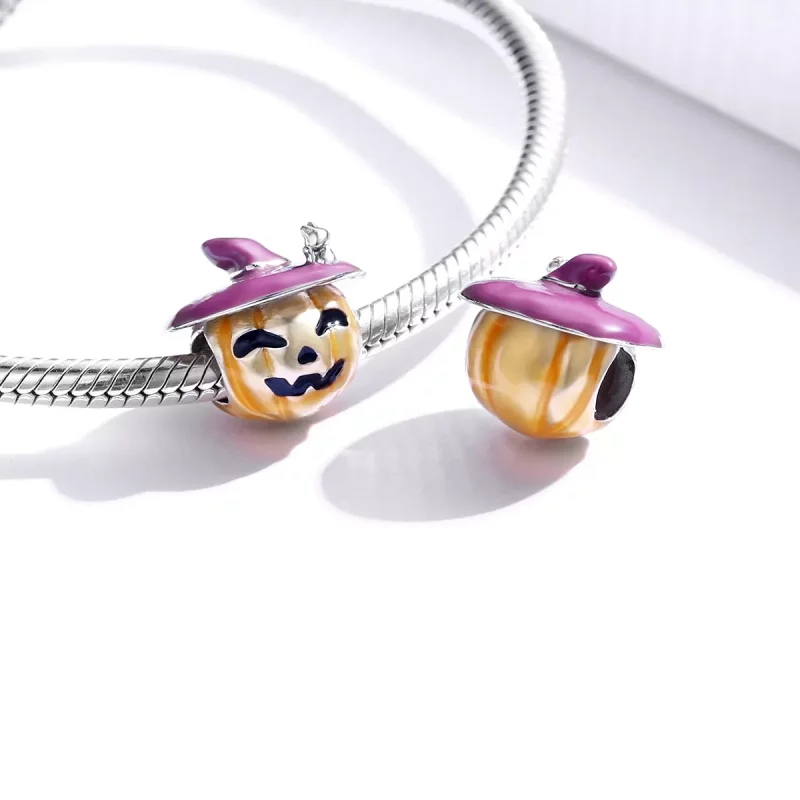 (imagen para) Charm de calabazas de Halloween plateadas estilo Pandora - BSC329 - Ver 4