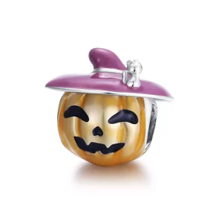 Charm de calabazas de Halloween plateadas estilo Pandora - BSC329 (imagen para) Charm de calabazas de Halloween plateadas estilo Pandora - BSC329
