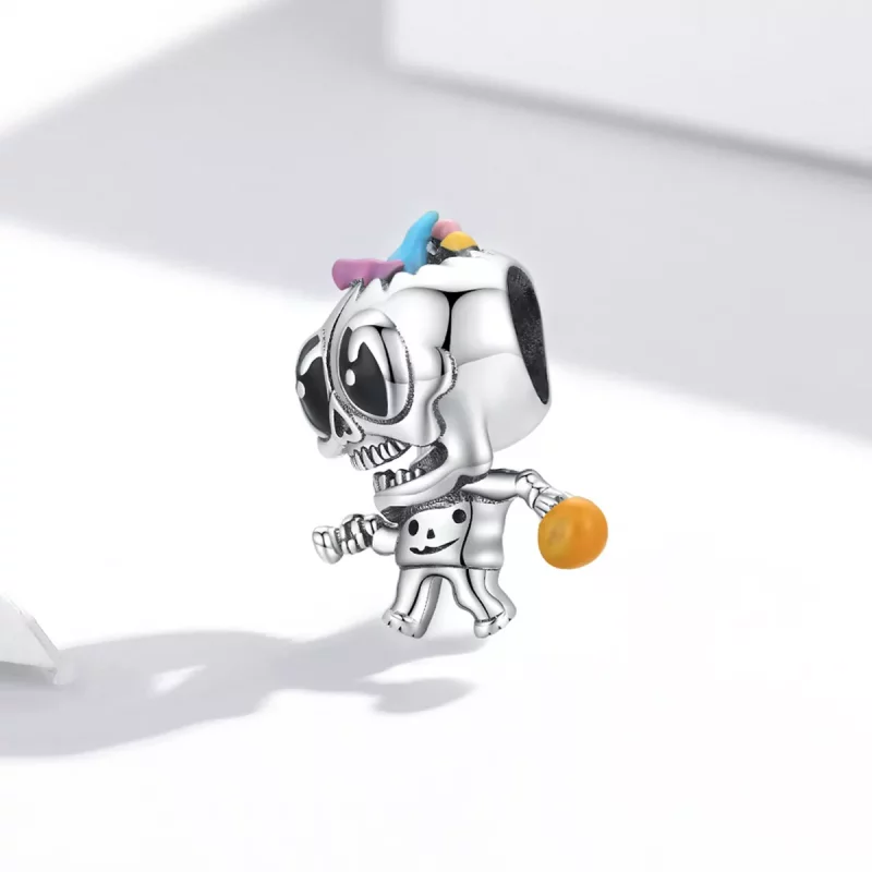 (imagen para) Charm de Calavera de Halloween de Plata al Estilo Pandora - SCC1955 - Ver 2