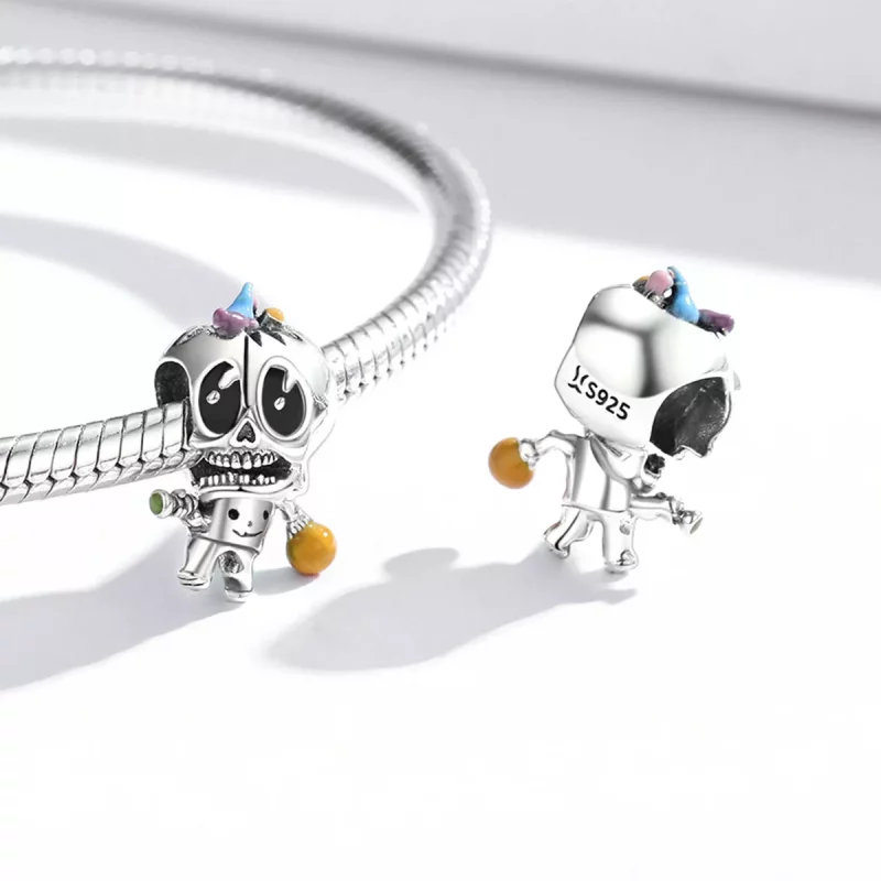 (imagen para) Charm de Calavera de Halloween de Plata al Estilo Pandora - SCC1955 - Ver 4
