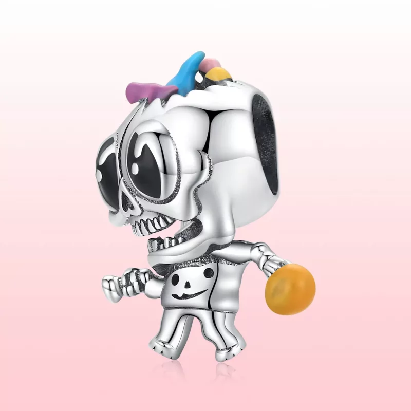 (imagen para) Charm de Calavera de Halloween de Plata al Estilo Pandora - SCC1955 - Ver 6