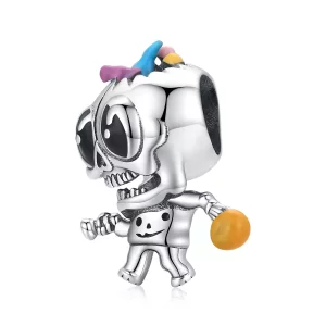 (imagen para) Charm de Calavera de Halloween de Plata al Estilo Pandora - SCC1955