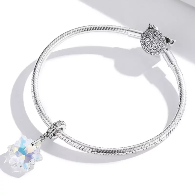 (imagen para) Charm de copos de nieve de cristal plateado estilo Pandora - SCC1979 - Ver 3